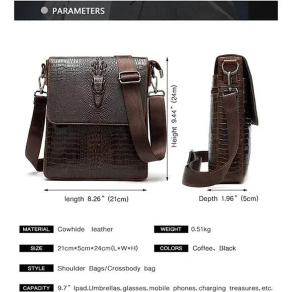 NEW LEATHER Messenger Sling Crossbody Shoulder Bag for Men Brown-3 - Picture 6 of 7